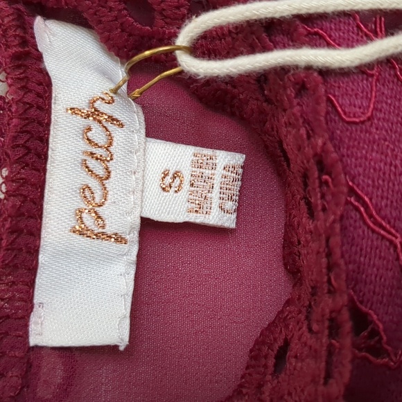 Raspberry Red Long Sleeve Lace Sheer Blouse Whimsy Goth Victorian - Picture 6 of 6